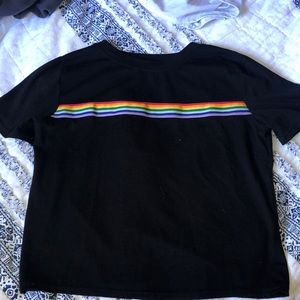 black t-shirt with rainbow